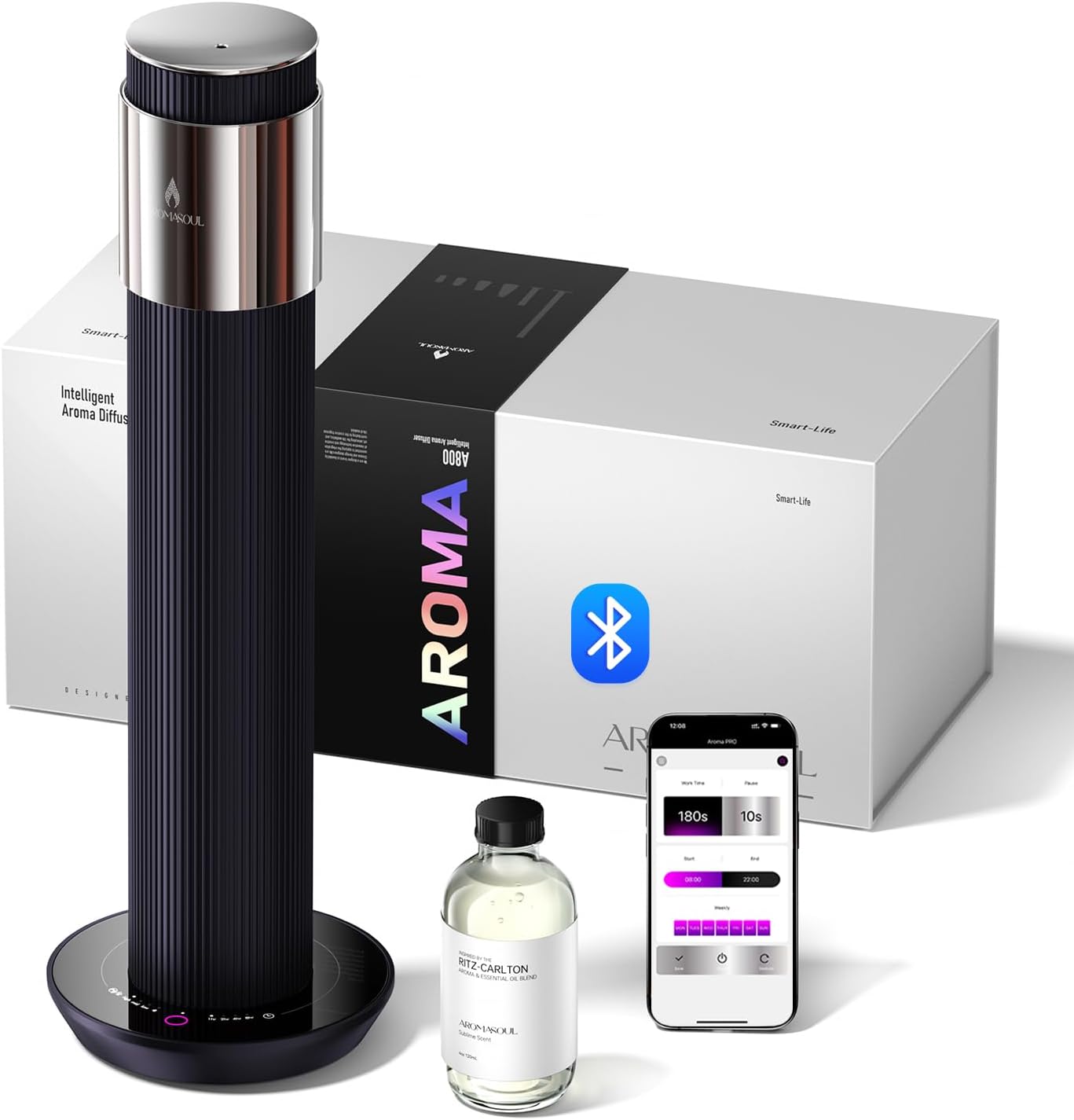 Waterless Scent Diffuser Starter - 1000 Sq Ft. Coverage, Cordless Rechargeable Hotel Collection Diffuser, Included 120ml Fragrance Essential Oils,APP-Controlled, air diffusers for Home